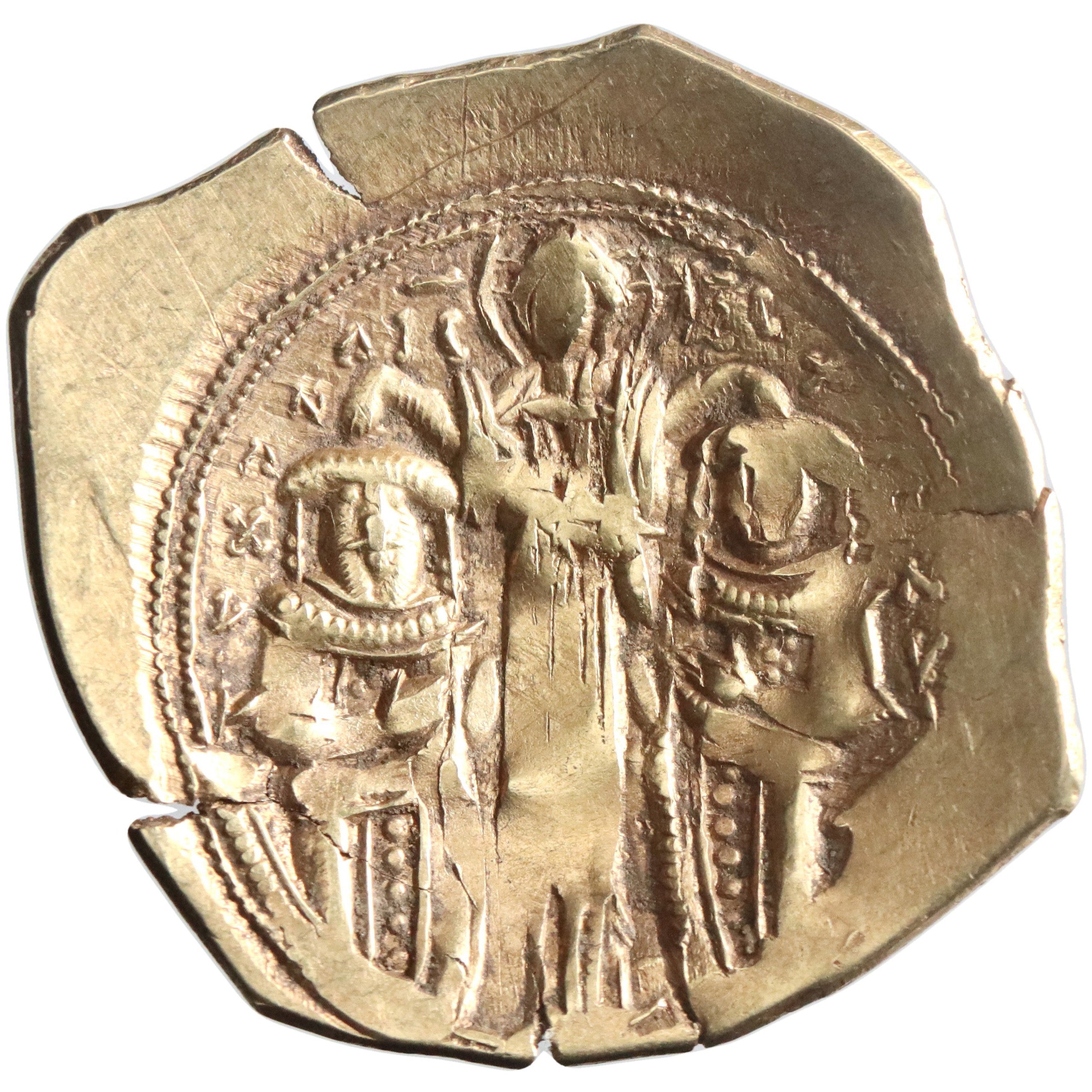 Byzantine, Andronicus II with Michael IX, gold/electrum hyperpyron, Constantinople mint, 1294-1320 CE, bust of orans Virgin Mary within walls of the city / Christ blessing Andronicus II and Michael IX