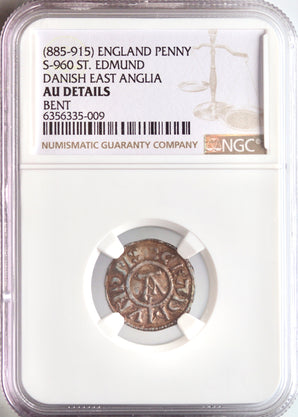 Anglo-Viking, Danish East Anglia: silver penny, mint in East Anglia, 885-918 CE. Adradus, moneyer. St. Edmund memorial coinage. NGC AU Details -Bent.