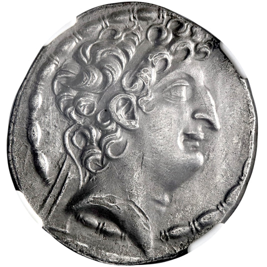 Seleucid, Antiochus VIII, silver tetradrachm, Antioch on the Orontes mint, 109-96 BCE, Zeus, NGC XF
