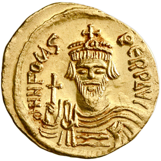 Byzantine: Phocas, gold solidus, Constantinople mint, 10th officina, 607-610 CE, angel