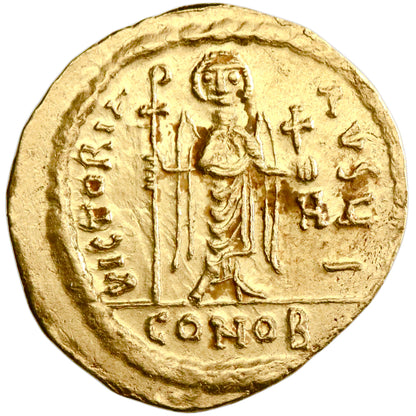 Byzantine: Phocas, gold solidus, Constantinople mint, 10th officina, 607-610 CE, angel