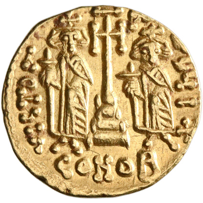 Byzantine, Constantine IV Pogonatus, gold solidus, Constantinople mint, officina I, 668-685 CE, Heraclius and Tiberius